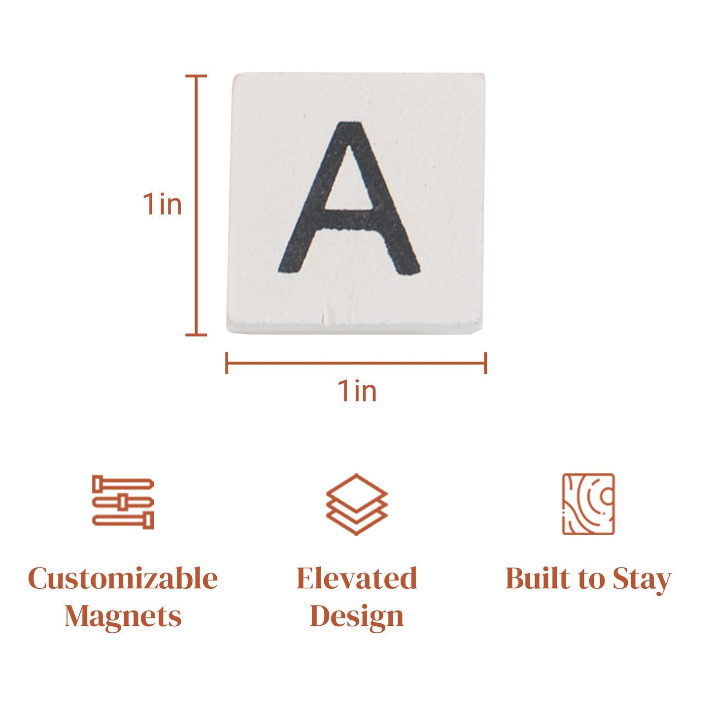 Stiles 100 Piece Magnetic Wooden Letter Tiles - Alphabet Magnets for Whiteboards, Refrigerators & Magnetic Letter Boards - Changeable Letters for Craft & Announcements, White