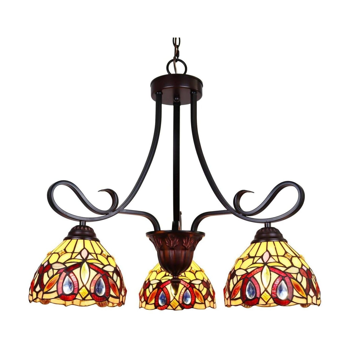 Chloe Lighting Mini Chandelier, Victorian Tiffany-Style, 3 Lights, 25in Wide, Dark Bronze, Multicolor, Model CH33353VR25-DD3