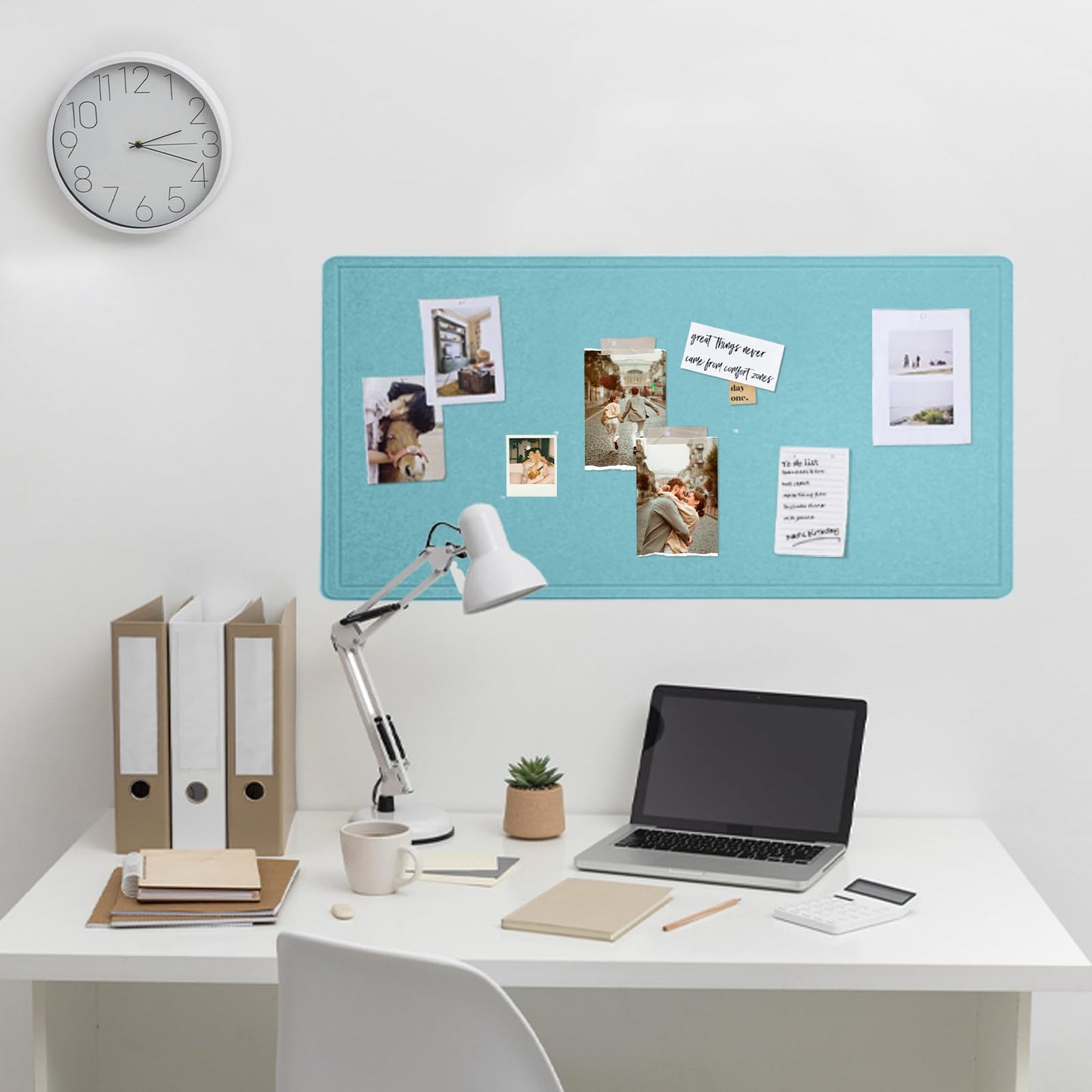 Lightomorrow Bulletin Board, 35 x 17 1/2 inches Felt Board - Decorative Pin Board, Cork Board Alternative for Wall, Foldable Self-Adhesive Vision Board Prayer Board with 20 Pushpins-Turqoise Blue