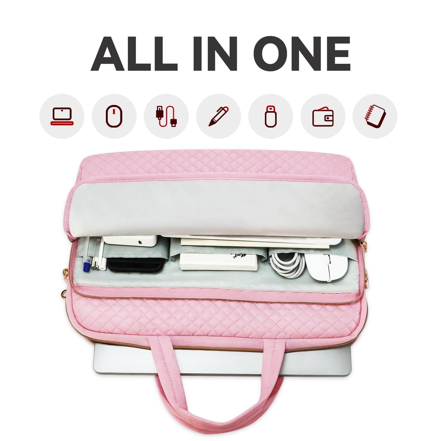 Lausiax 15.6 16 Inch Laptop Bag Case for Women Men Compatible with MacBook Pro M5/HP OmniBook Omen Envy/Dell Pro Inspiron/Lenovo Yoga IdealPad, Messenger Carrying Briefcase Computer Bag Case, Pink