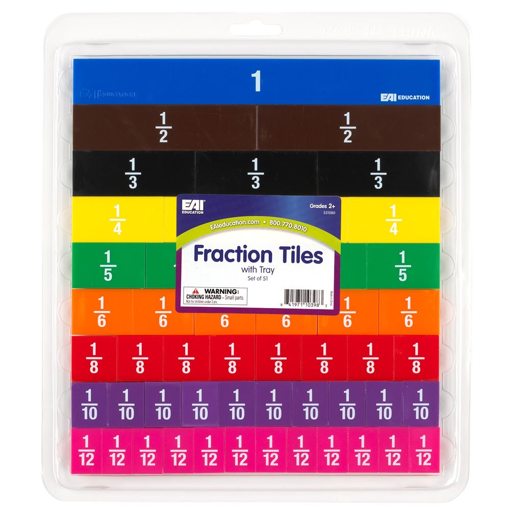 EAI Education Fraction Tiles with Tray: Numbered - Set of 51 (Pack of 2)