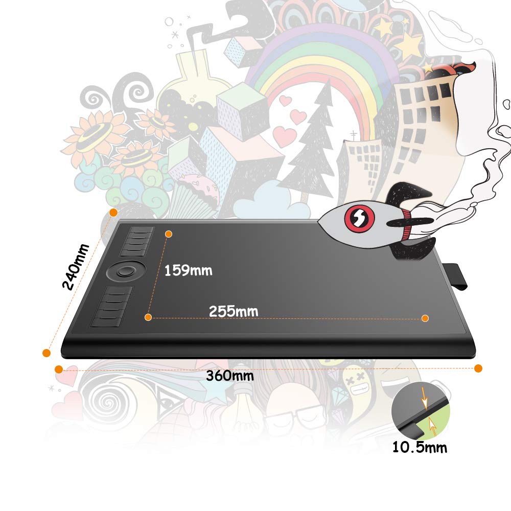 Drawing Tablet GAOMON M10K PRO 10 x 6.25 inches Large Graphic Tablet, Digital Art Tablet Supports Tilt & Radial Function with 10 Shortcut Keys, Battery-Free Stylus, Work with Mac, Windows & Android