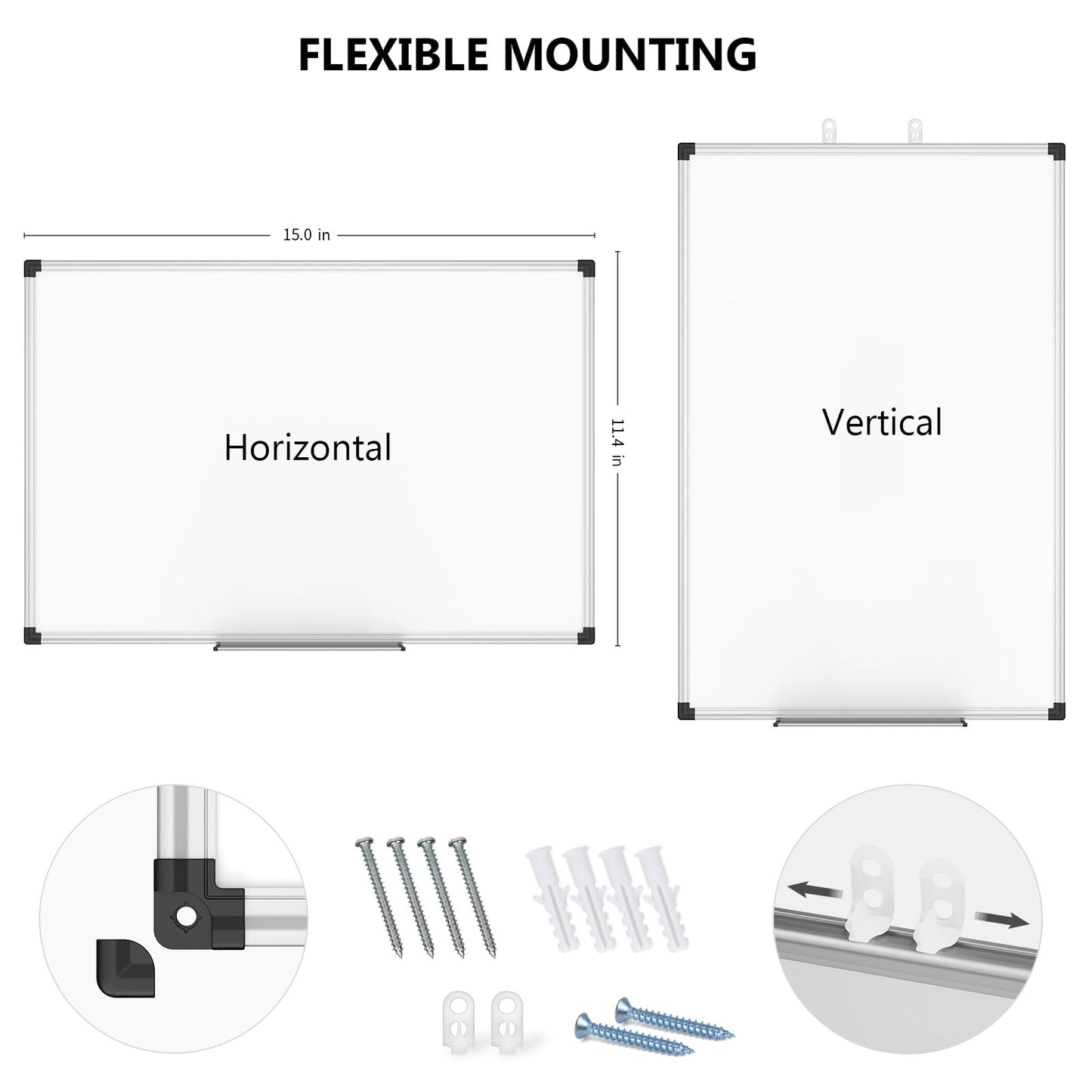 XBoard Small Magnetic Dry Erase Whiteboard 15 x 12 Inch, Hanging White Board Silver Aluminum for Home Office Classroom