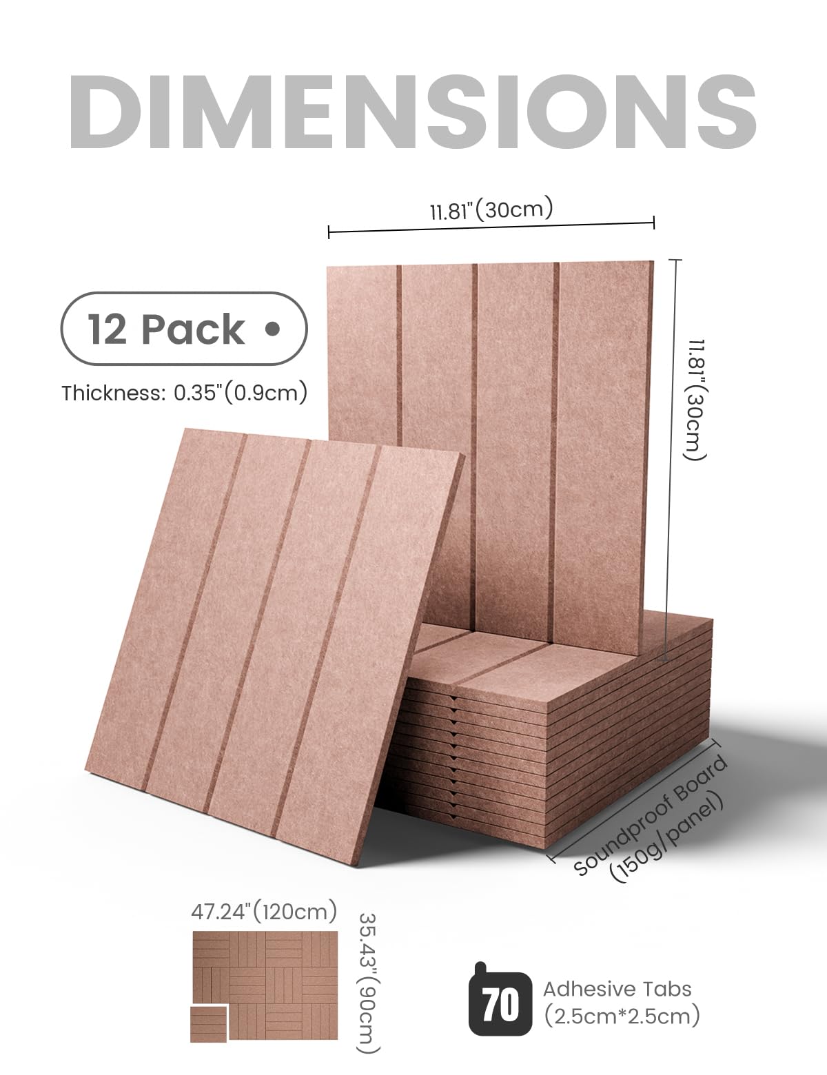 Large Felt Bulletin Board 48" x 36" Cork Board Alternative-12 Pack with 70 Safe Removable Adhesive Tabs, Felt Boards for Walls Cork Boards for Home Office Classroom Pin Board-Terracotta