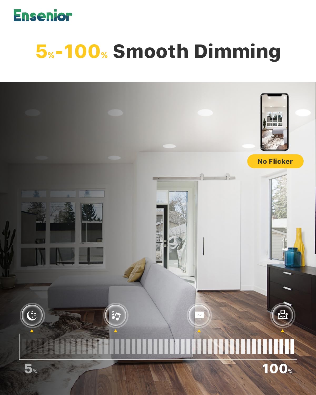 Ensenior 6 Inch Ultra-Thin LED Recessed Light, 12W Dimmable, 2700K-6000K Selectable, ETL Certified, Metal