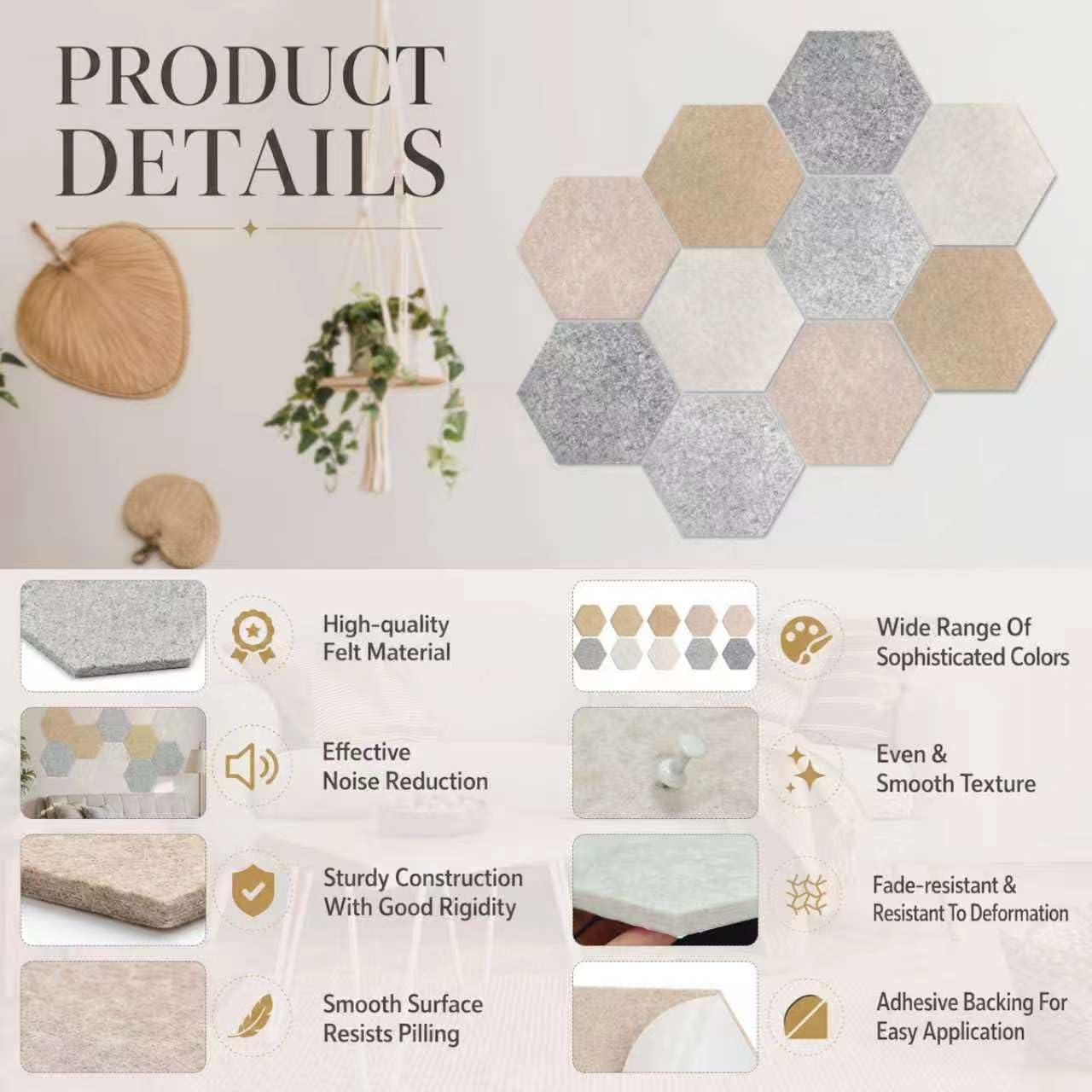 10 Pack 12'' Hexagon Cork Boards for Office Wall: Large Felt Bulletin Decor Display for Classroom, Decorative Panels with 30 Push Pins for Photos & DIY