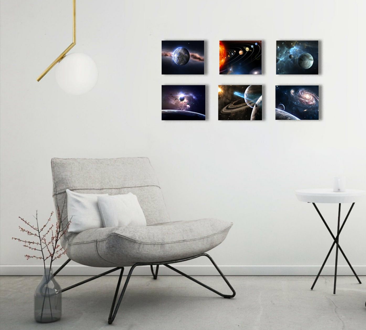 Universe Starry Sky Wall Art Outer Space Planet Wall Art Canvas Decoration Painting，for Bedroom, Lvingroom, Bathroom Decor ，Posters for Kids, Boys or Girls Room ，29x38cmx6pcs，Framed