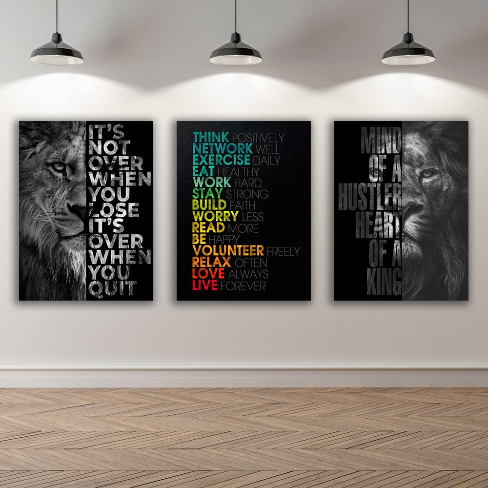 Motivational Canvas Painting Wall Art Execution Grind Hustle Inspirational Wall Art Success Entrepreneur Poster Positive Quotes Wall Poster Framed for Home Office Wall Decor[36''Wx 16''H]