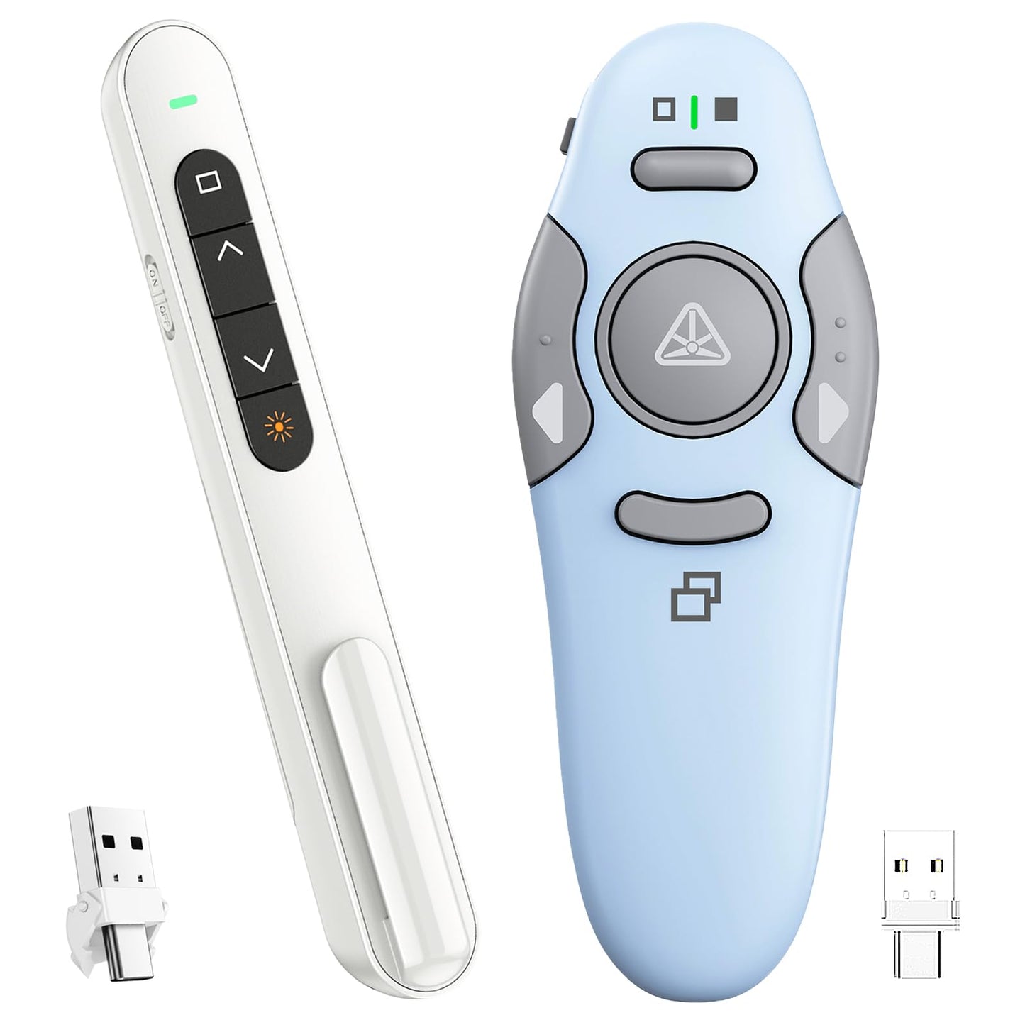 QUI Presenter Clicker USB A&C Bundle | Pen-Shaped White & Remote-Shaped Blue