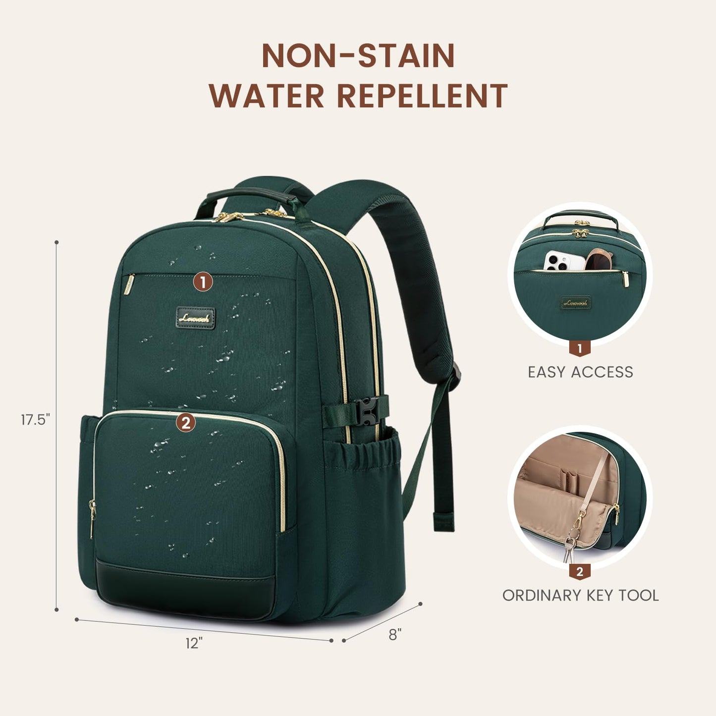 LOVEVOOK Laptop Backpack for Women with Pouch Pocket for Large Capacity Cup,15.6 Inch Laptop Computer Bag Travel Backpack Purse,Waterproof Work Business Backpack College Teacher Bags,Dark Green