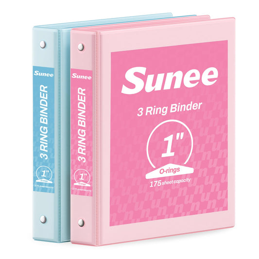 SUNEE 3 Ring Binder 1 Inch 2 Pack, Clear View Binder Three Ring PVC-Free (Fit 8.5x11 Inches) for School or Office Supplies, Pink & Blue