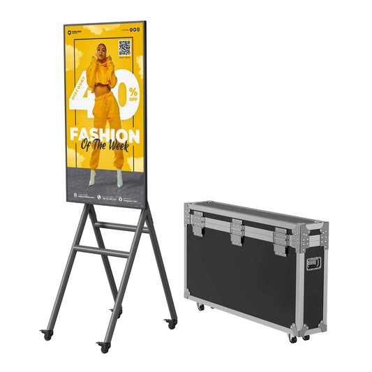 QIXZOCV MWE 43 Inch Mobile Digital Signage Display Kiosk with Flight Case, Portable Digital Poster with Screen Mirroring App Publishing, Advertising Display Kiosk, Android OS