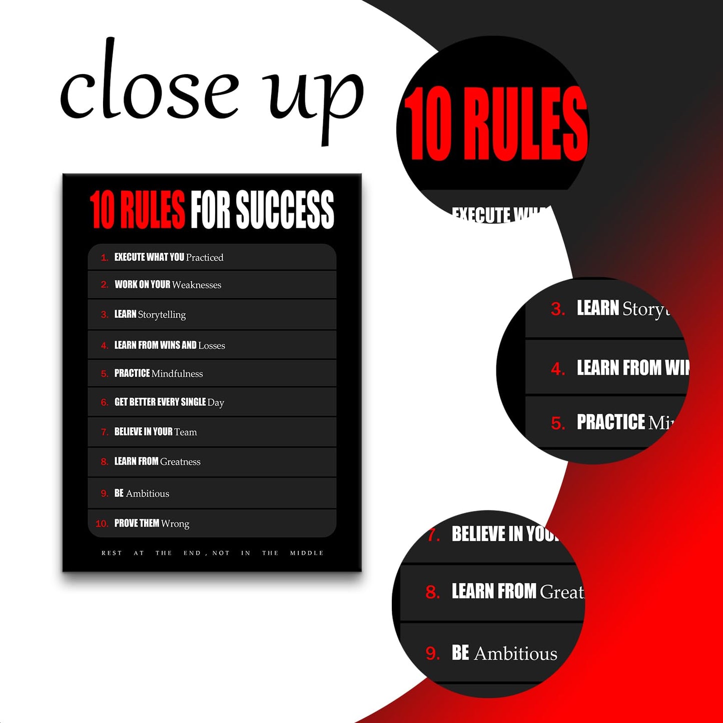 YSPCSUN Inspirational Posters for Office, 10 Rules for Success Canvas Poster Single Panel Wall Decor for Home Office Dorm Classroom, Framed Canvas Art, 24x18inch