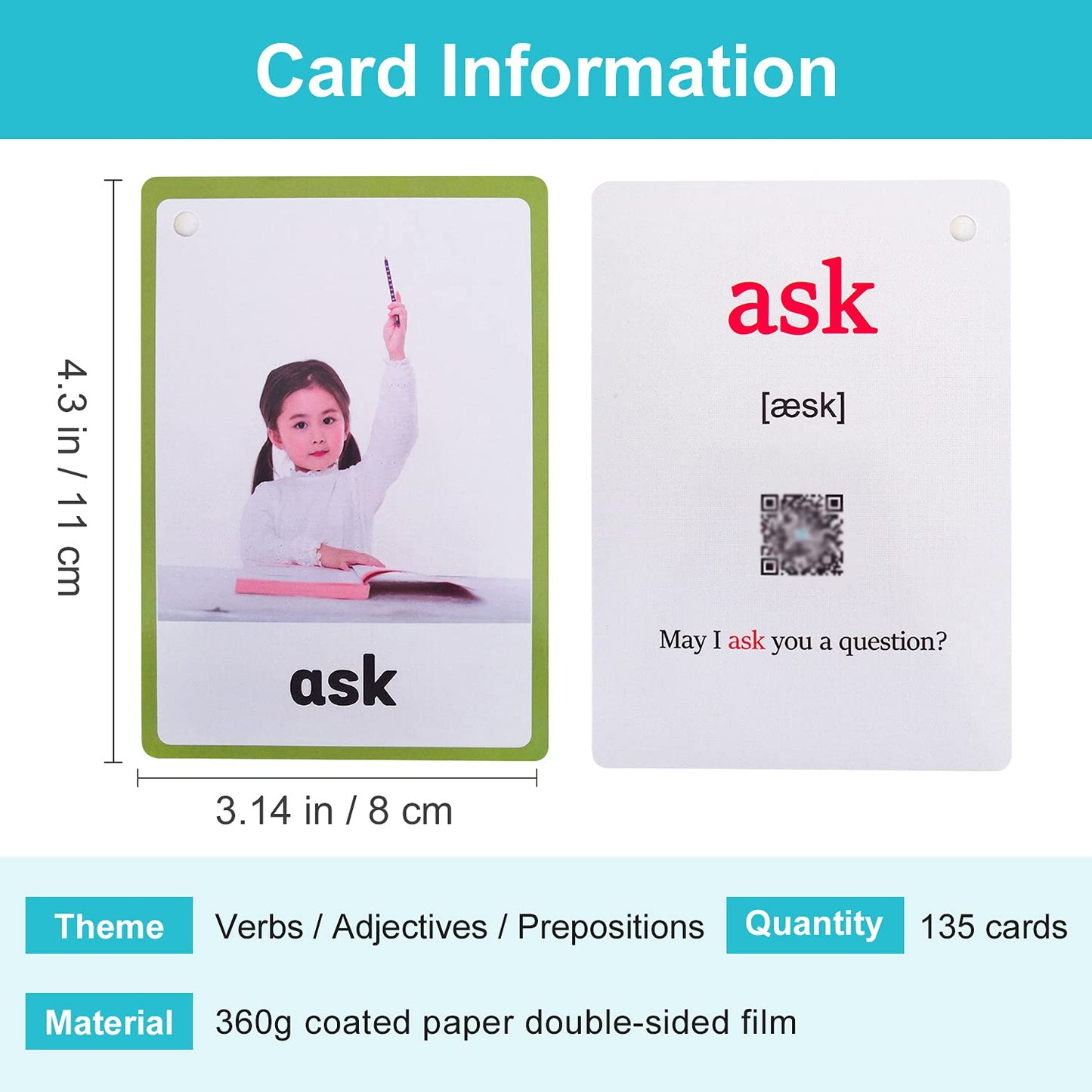 Lilias Verbs/Adjectives/Prepositions Flash Cards, English Words Pocket Card for Toddlers, Learning Toys, Supplies for Kindergarten Preschool, 3 Themes Set