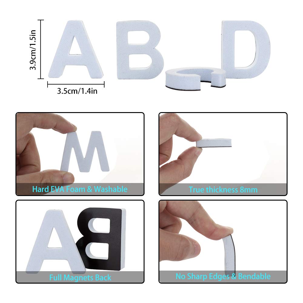 Firlar 124Pcs Magnetic Letters, Uppercase Alphabet ABC Magnets for Fridge Refrigerator, Foam Alphabet Letters Refrigerator Magnets Educational Tools for Spelling and Learning, White
