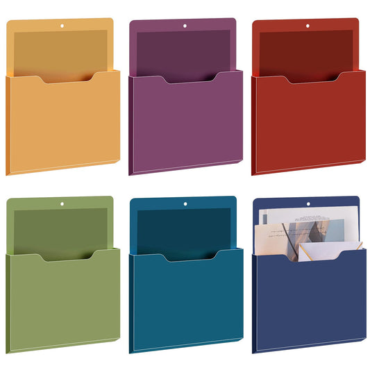 Fuutreo 6 Pcs Magnetic Wall File Organizer Magnetic Wall File Holder Refrigerator Magazine Holder for Mail Letters Paper(Dark Vintage,Vertical-large)