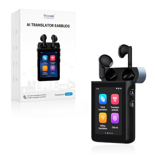 Wooask A9S AI Translation Earbuds Real Time with Camera, OfflineTranslation Headphones No APP Needed, ChatGPT-Powered, Audifonos Traductores Inglés Español for Global Business Trave (Black)
