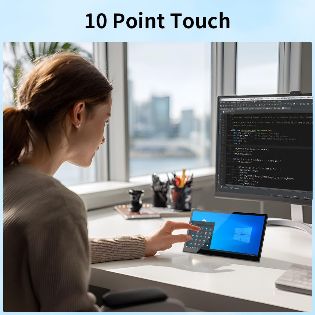 Magedok 10.1 Inch Touchscreen Mini Monitor, IPS 1540×720 USB-C HDMI Portable Secondary Display with Stand & Speaker, Stretched Bar Screen for PC Laptop Rasp PI AIDA64 STEM DIY