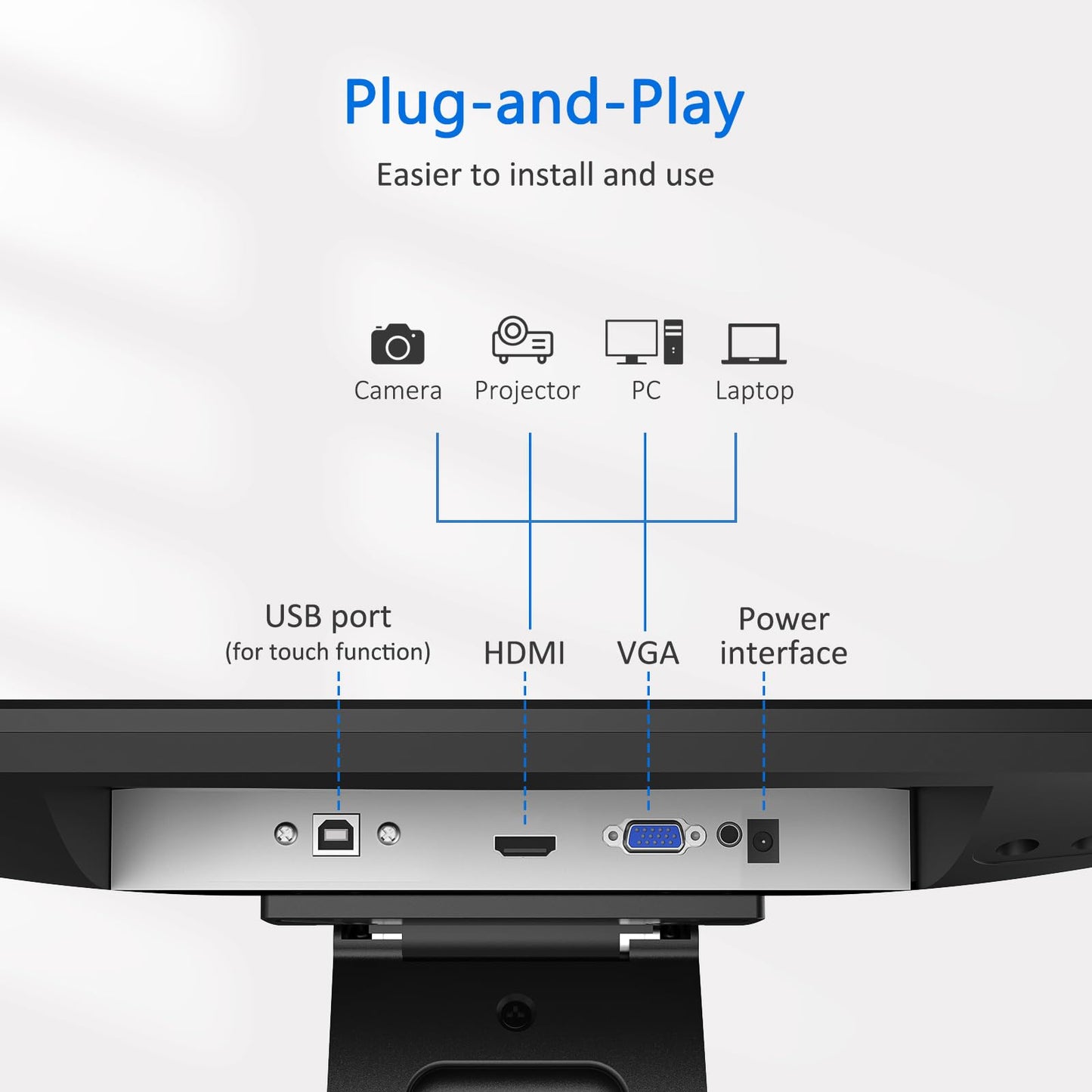 NewHail 15.6" Touchscreen POS Monitor, 1920×1080 FHD IPS Display, 10-Point Capacitive Touch, with HDMI/VGA Input, Heavy Duty Metal Stand for Restaurant, Bar, Gym, Warehouse, and POS Systems