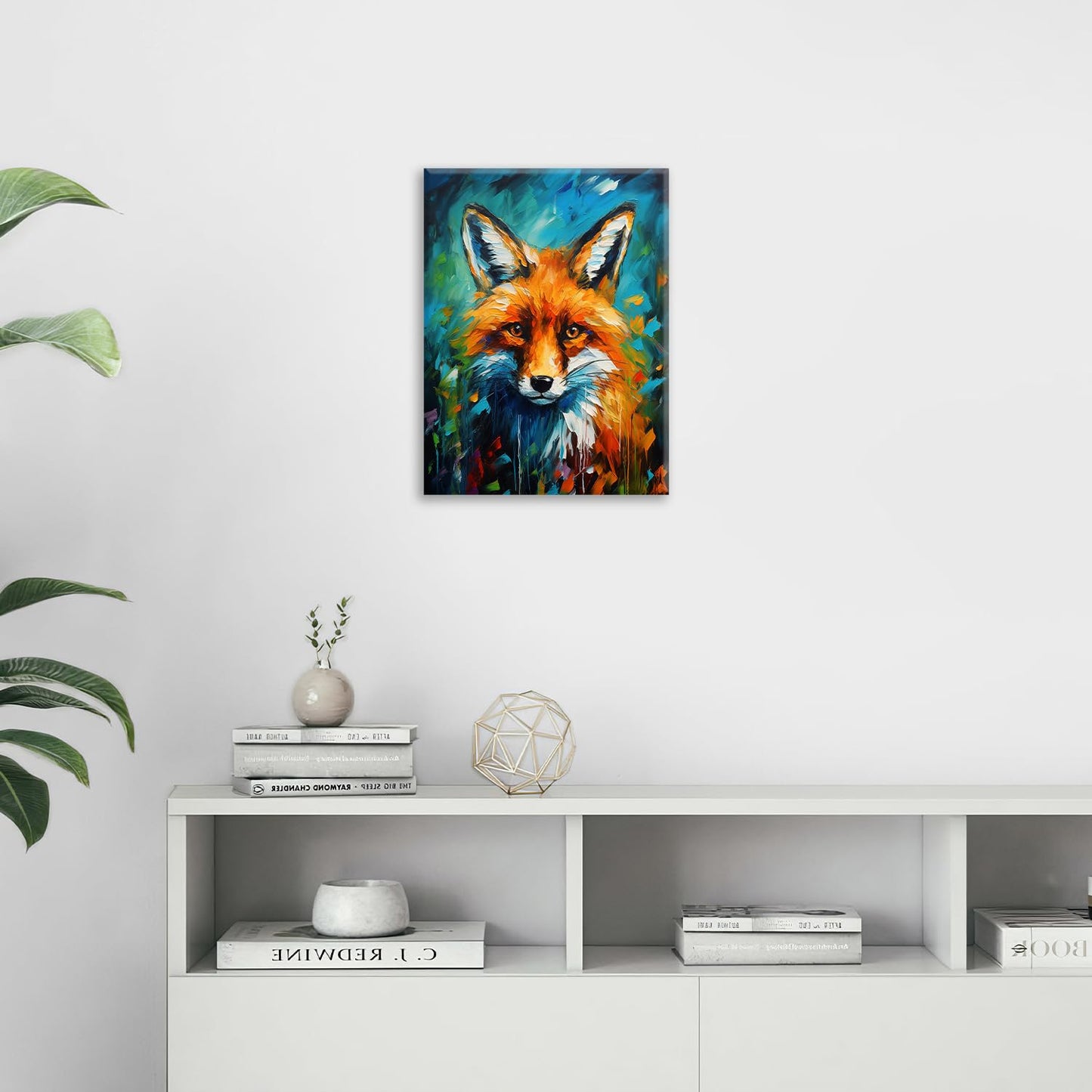 Fox Decor Wall Art Banksy Fox Pictures Wall Decor Canvas Prints Framed Artwork Paintings Poster Fox Gifts Decorations for Home Kitchen Bedroom Living Room Bathroom Office 12"x16"