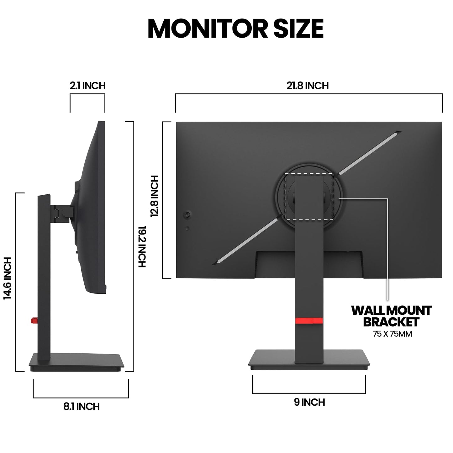 CRUA 24.5Inch Gaming Monitor 165Hz/180Hz, FHD(1920x1080P) 120% sRGB Computer Monitor, Height/Pivot/Swivel/Tilt Adjustable Vertical Monitor, Support FreeSync, DP,HDMI, Wall Mount (75mmX75mm)