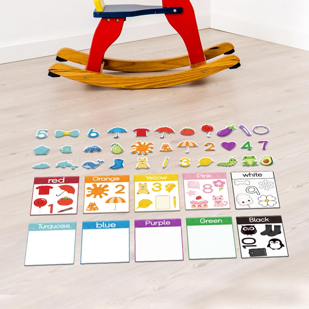 BEUNITONE 63Pcs Colour Sorting Felt Flannel Boards Stories Set & Calm Down Activity Board Indoor Activities Home Felt Board Kit for Friends DIY Crafts Interactive Gifts