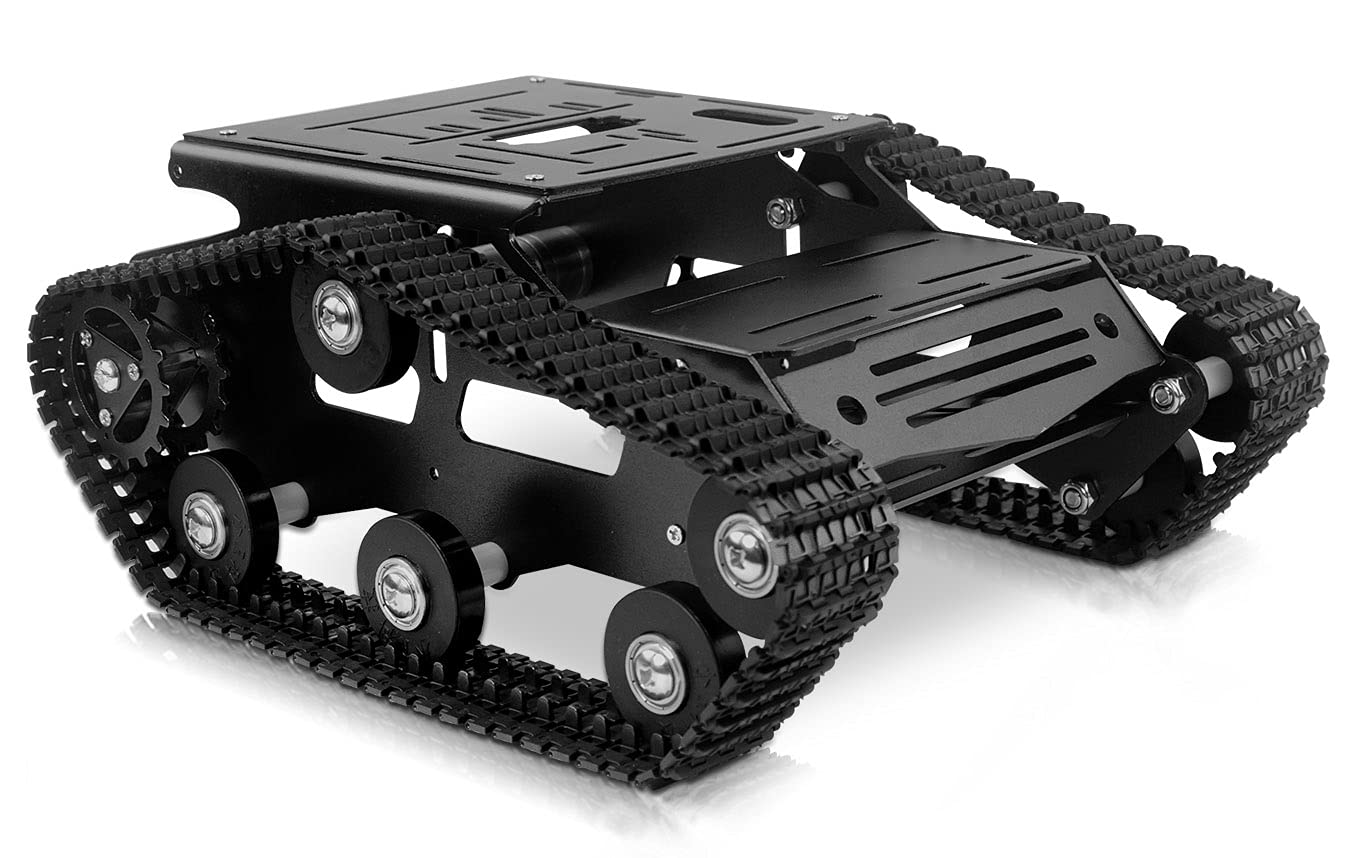 XiaoR Geek Smart Robot Car Chassis Kit Full Metal Big Tank Chassis with 2WD Motors for Arduino Raspberry Pi Jetson Python DIY Smart Car Learning Kit(Black, with DC Motor)
