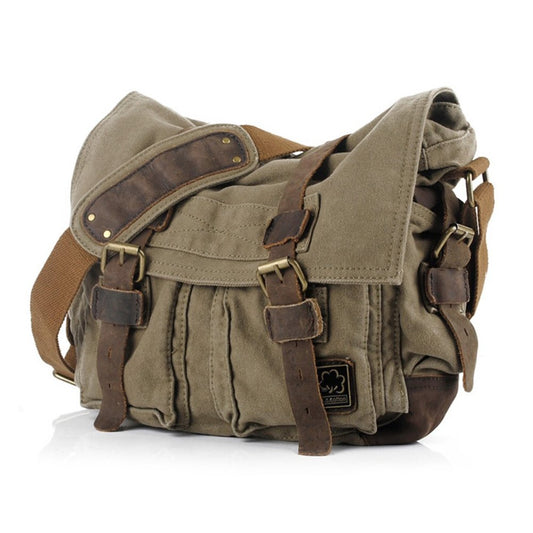 JONON Vintage Military Men Canvas Messenger Bag for 13.3-17" Laptop (Size 17.3", Green)