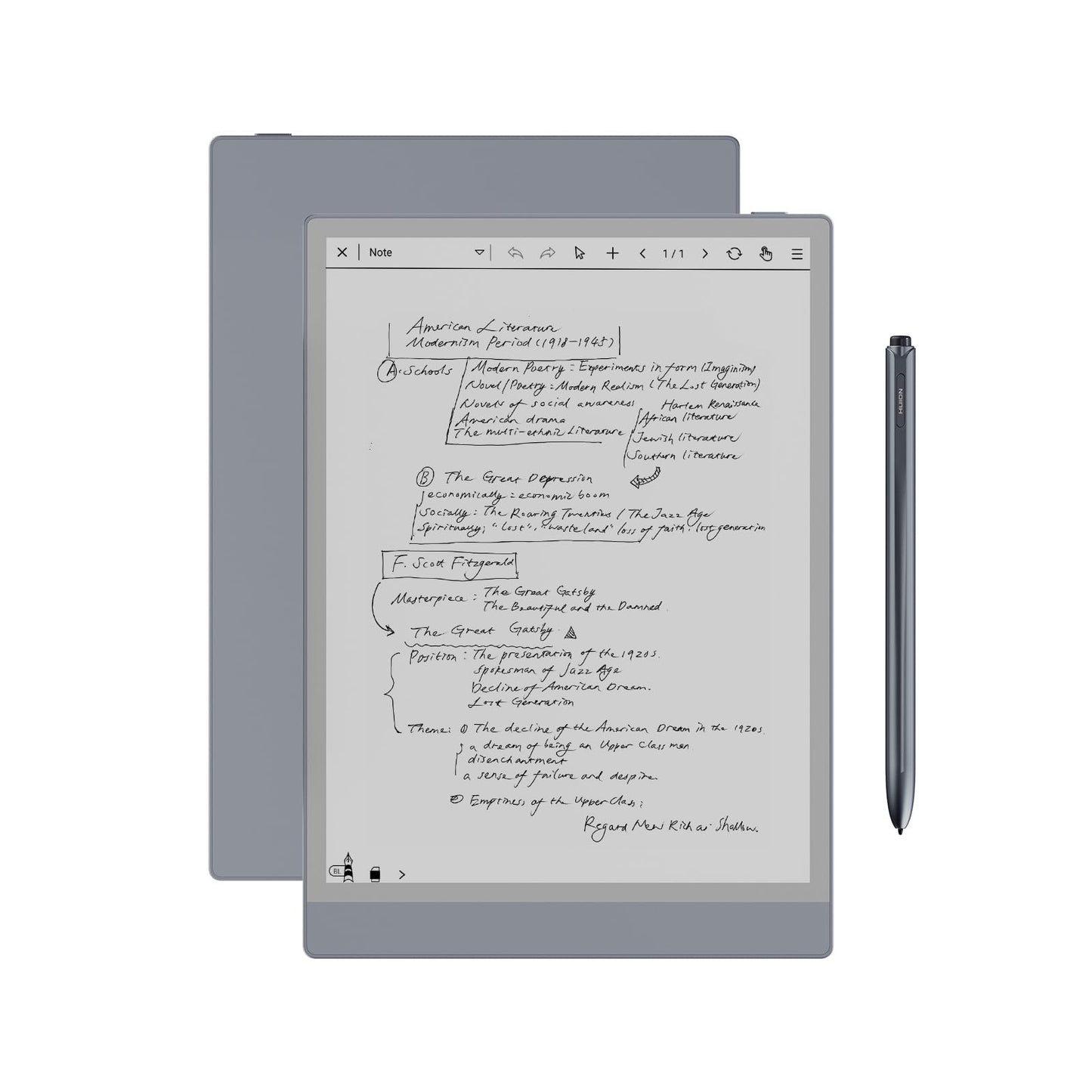 Huion Ink EB1011 E Ink Tablet 10.3" Digital Notebook with Dual Front Light Full- Laminated Anti-Glare Glass Battery-Free Pen 8192 Pressure Handwritten-to-Text for Reading, Writing & Note-Taking