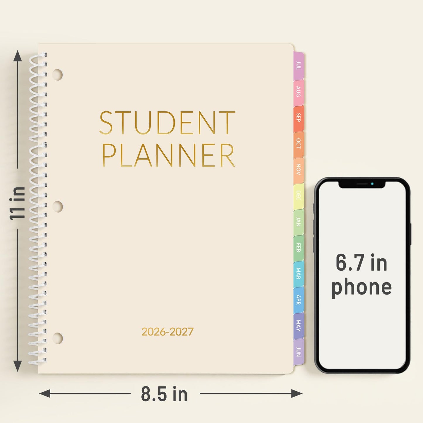 Student Planner 2026-2027, SUNEE Academic Weekly & Monthly Plan Book, Jul. 2026 - Jun. 2027, 8.5"×11" School Planner, Lesson Plan Book with Week's Goals, Bookmark, Monthly Tabs, 3-Hole Punched, Beige