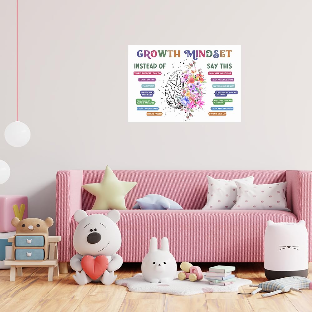 uoyien Classroom Growth Mindset Positive Affirmations Quotes Kids Mental Health Posters Brain Psychology Special Education Calm Corner Wall Art Office Therapy Canvas Wall Decor Prints 16x24in Unframed