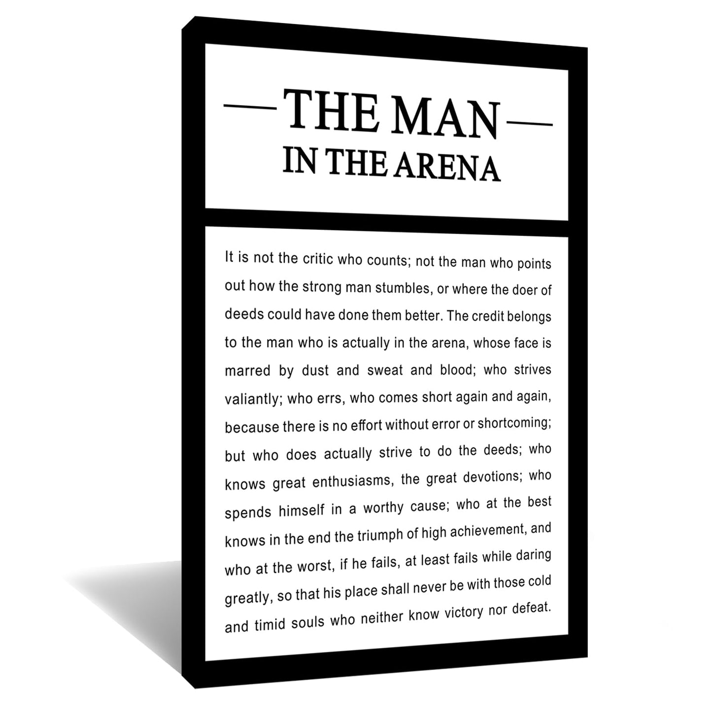 Inspirational Wall Art Home Decor The Man In The Arena Canvas Poster Print Motivational Positive Quotes Picture Painting Artwork for Modern Gym Living Room Office Stretched and Framed [12''Wx 18''H]