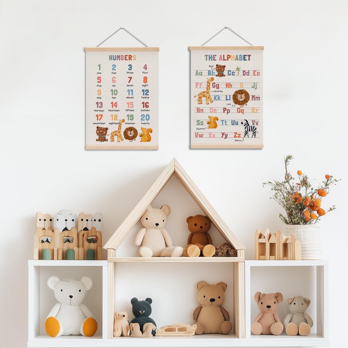 Number Chart Alphabet Poster Hanger, ABC Chart Wall Decor, Toddler Learning Posters, Educational Posters Homeschool Supplies, Sea Animals Wall Art Wall Hanging Banner Living Room Nursery Decor
