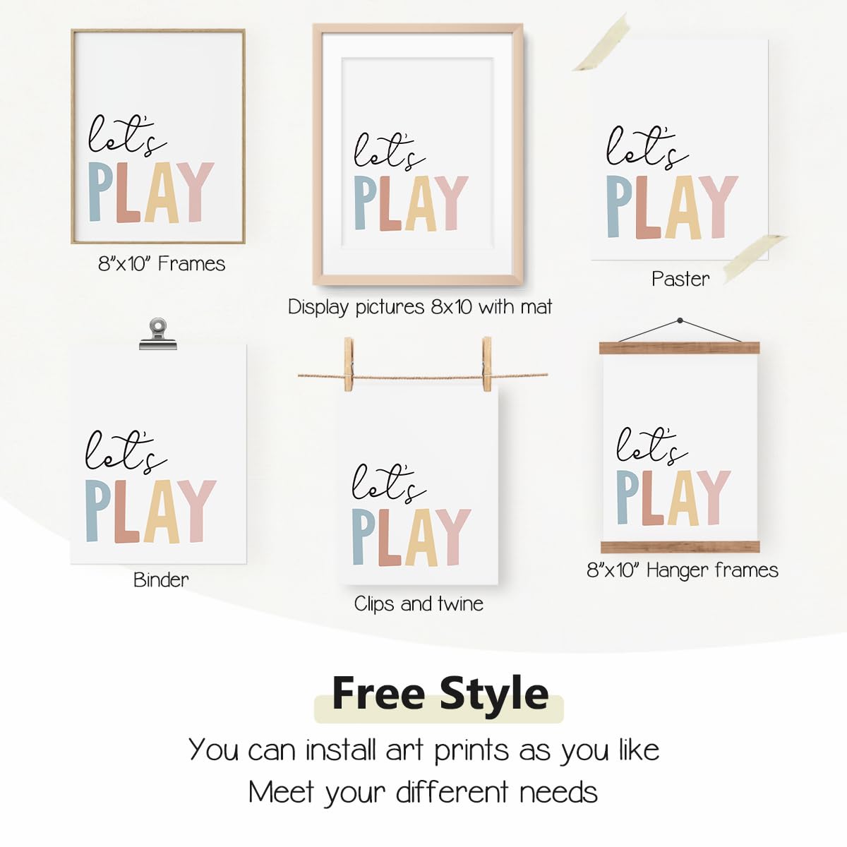 Let's Play Read Wall Art Set of 4，Educational Posters, Montessori Classroom Decor, Neutral Kids Decor,Alphabets Number Prints for Nursery Classroom Kids Room Toddler Playroom,8x10 Inch(Unframed)