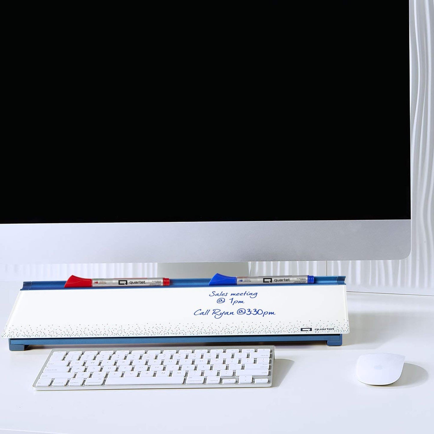 Quartet Glass Dry Erase White Board 18"W x 6"H, Compact Desktop Whiteboard with Storage Drawer, Dotted (GDP186D)