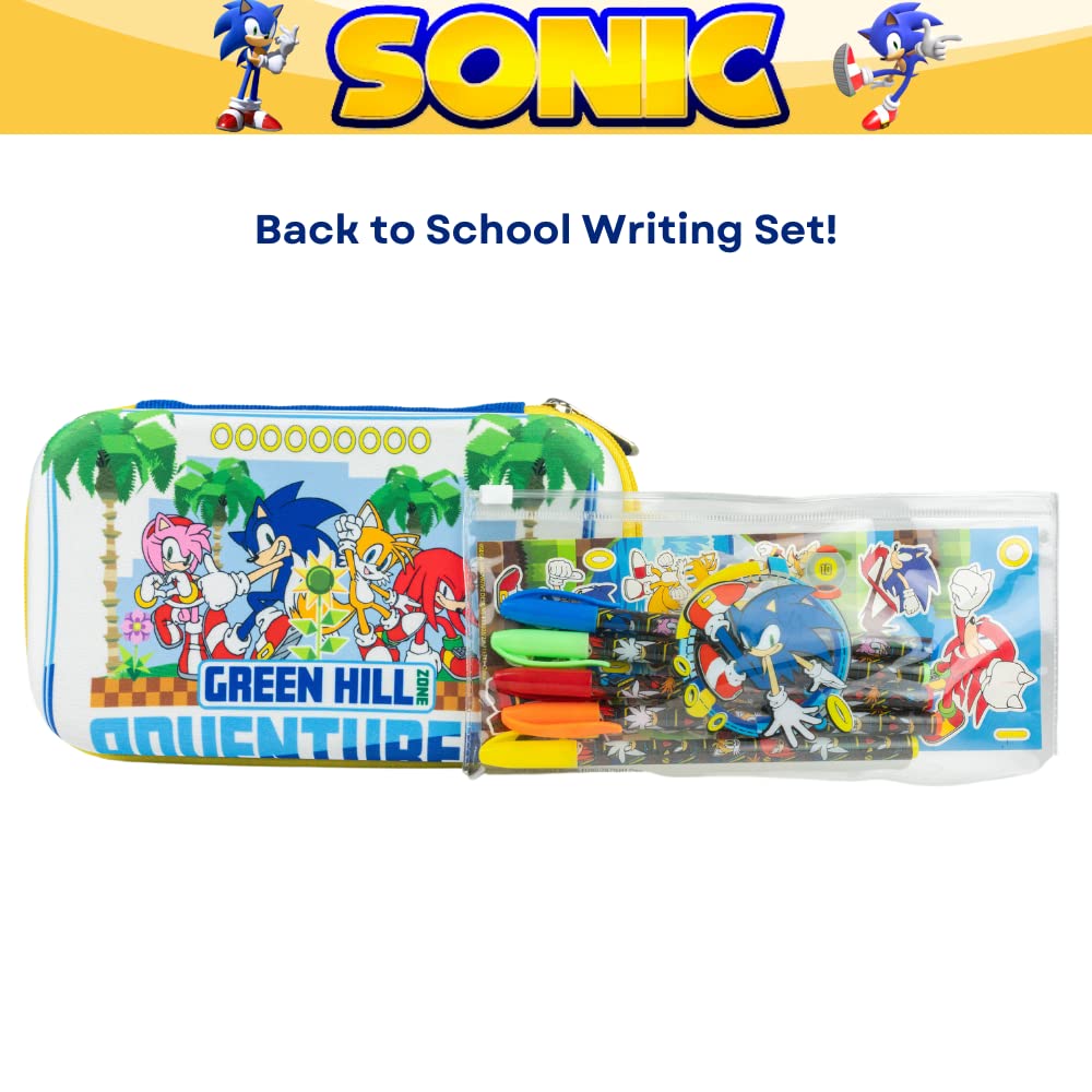 Innovative Designs Sonic the Hedgehog Pencil Case Set with Stickers and Gel Pens for Kids, Molded with Zip Closure, Blue
