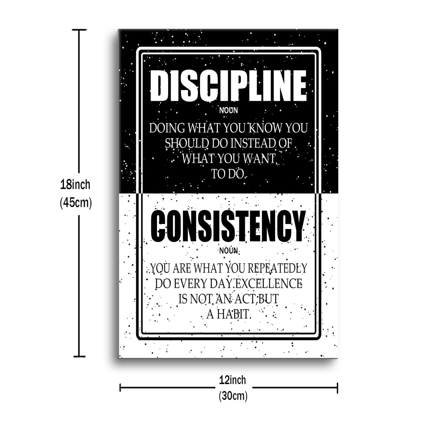 PSYYSP Discipline Consistency Framed Canvas Wall Art, Black and White Motivational Definition Poster, Inspirational Habit Typography Print for Home Office, Bedroom, Dorm, Study Room Decor, 18x12 Inch