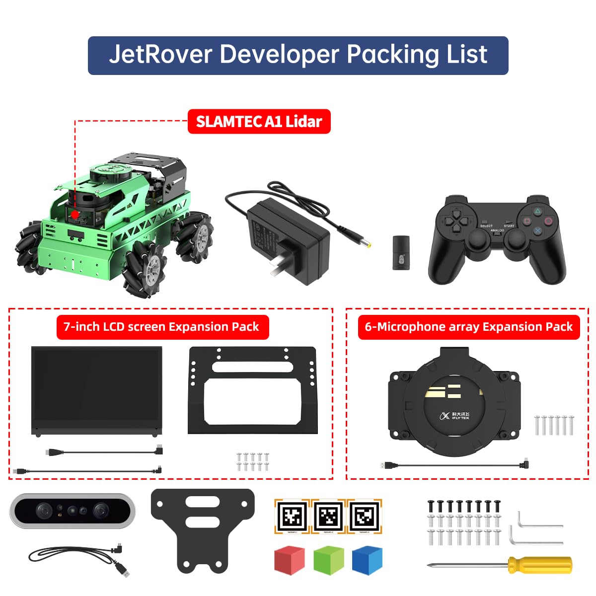 HIWONDER Robot Car with ChatGPT Large AI Model ROS2 ROS1 Education Lidar SLAM Mapping Navigation AI Vision 6DOF Robotic Arm Voice Control Smart Sorting, JetRover Developer Kit & Jetson Nano 4GB
