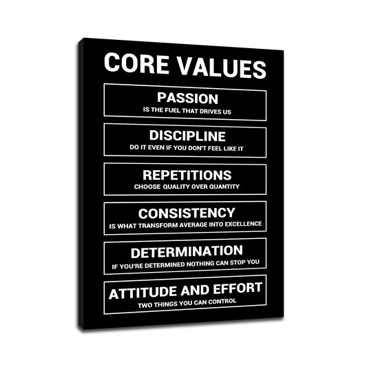 Motivational Wall Art Home Decor Core Values Quote Inspirational Poster Canvas Painting Prints Positive Wall Picture Painting Artwork for Bedroom Classroom Office Stretched and Framed [18''W x 24''H]
