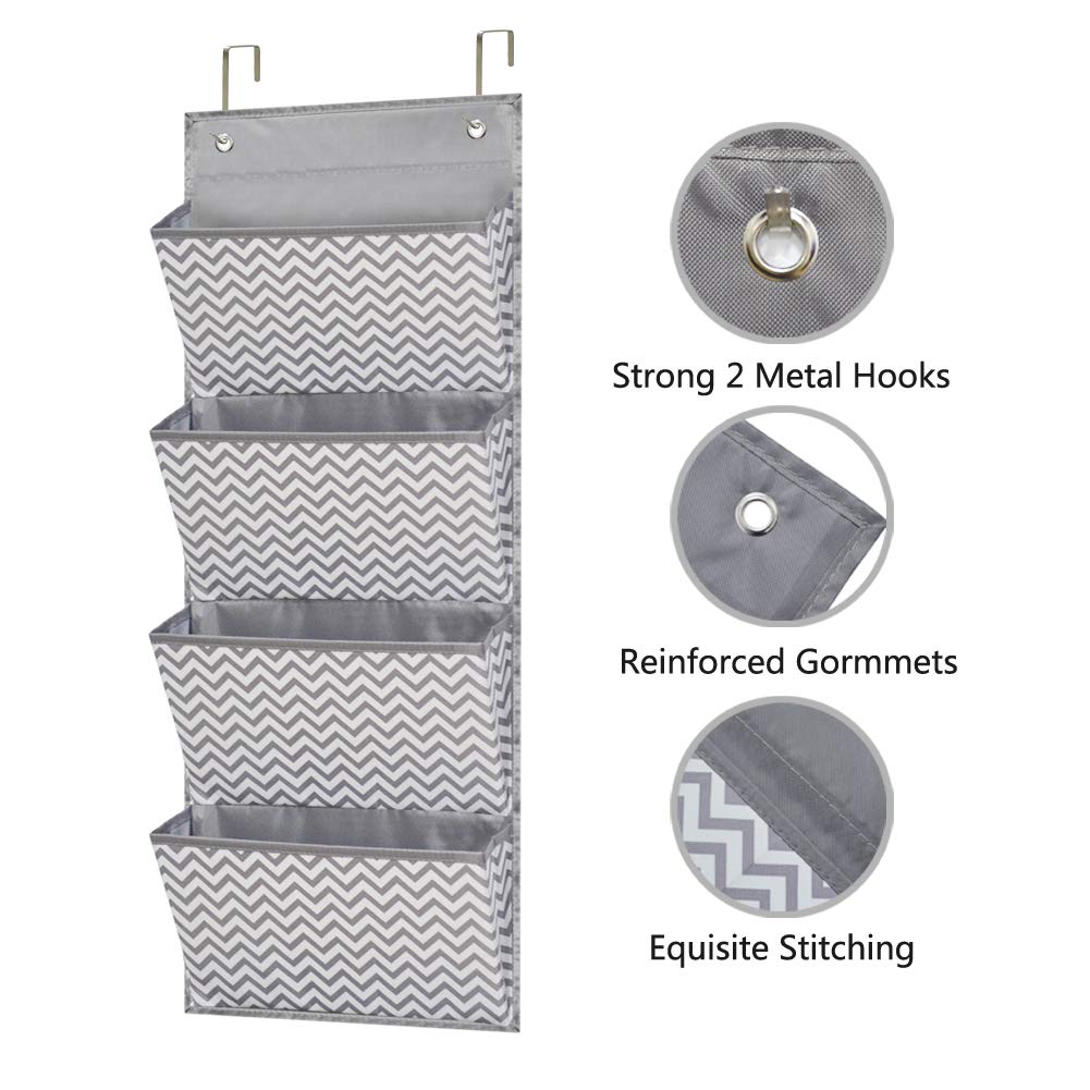 Eamay Wall Mount/Over Door File Hanging Storage Organizer - 4 Large Document Organizer Holder for School, Classroom, Home or Office Use, Wave Pattern