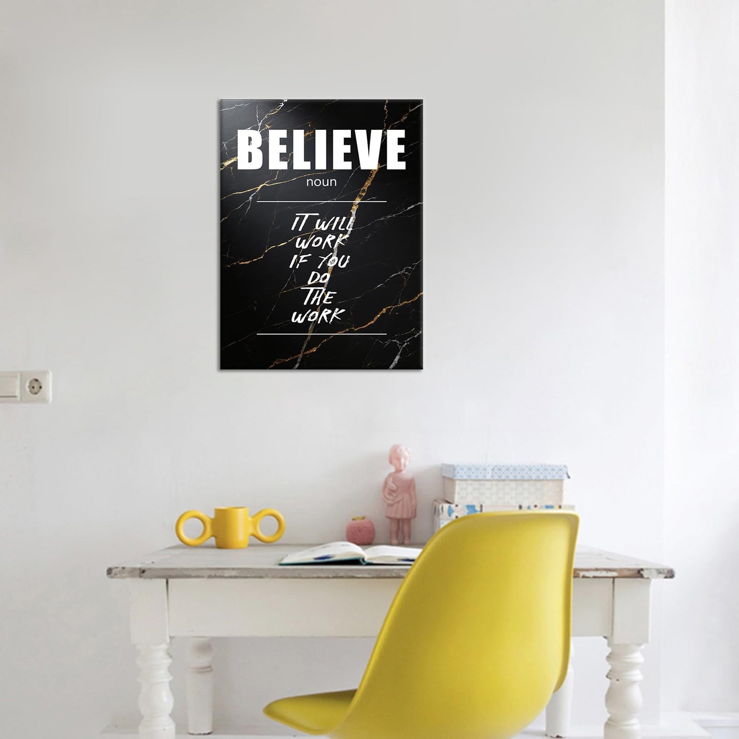 Motivational Canvas Wall Art Believe Noun Entrepreneur Quotes Poster Print Inspirational Pictures Painting for Office Class Room School Wall Decoration Stretched and Framed [18''Wx24''H]