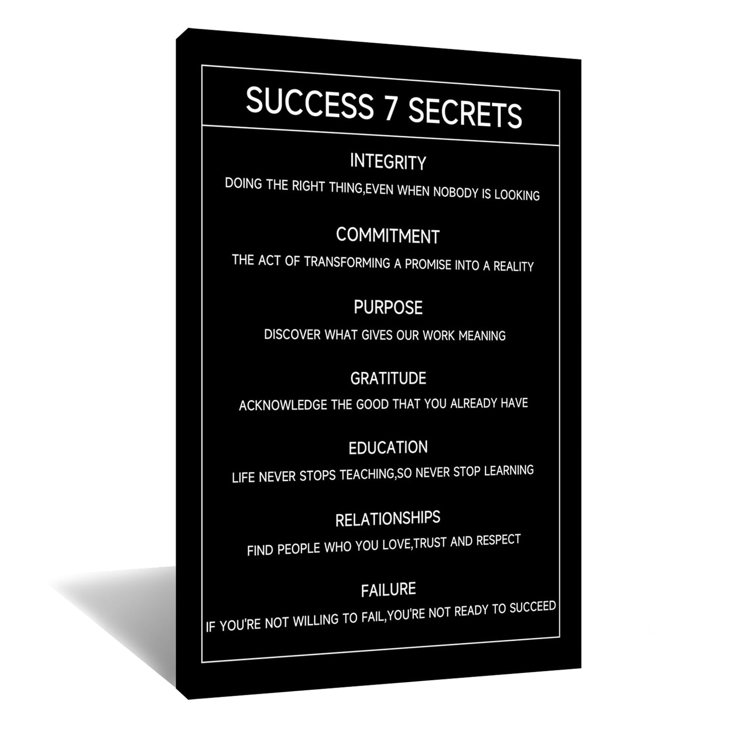 Inspirational Canvas Wall Art Home Decor Motivational Success 7 Secrets Poster Print Positive Quote Painting Picture Artwork for Living Room Workplace Office Stretched and Framed [12''W X 18''H]