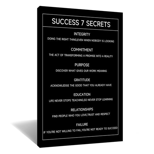 Inspirational Canvas Wall Art Home Decor Motivational Success 7 Secrets Poster Print Positive Quote Painting Picture Artwork for Living Room Workplace Office Stretched and Framed [12''W X 18''H]