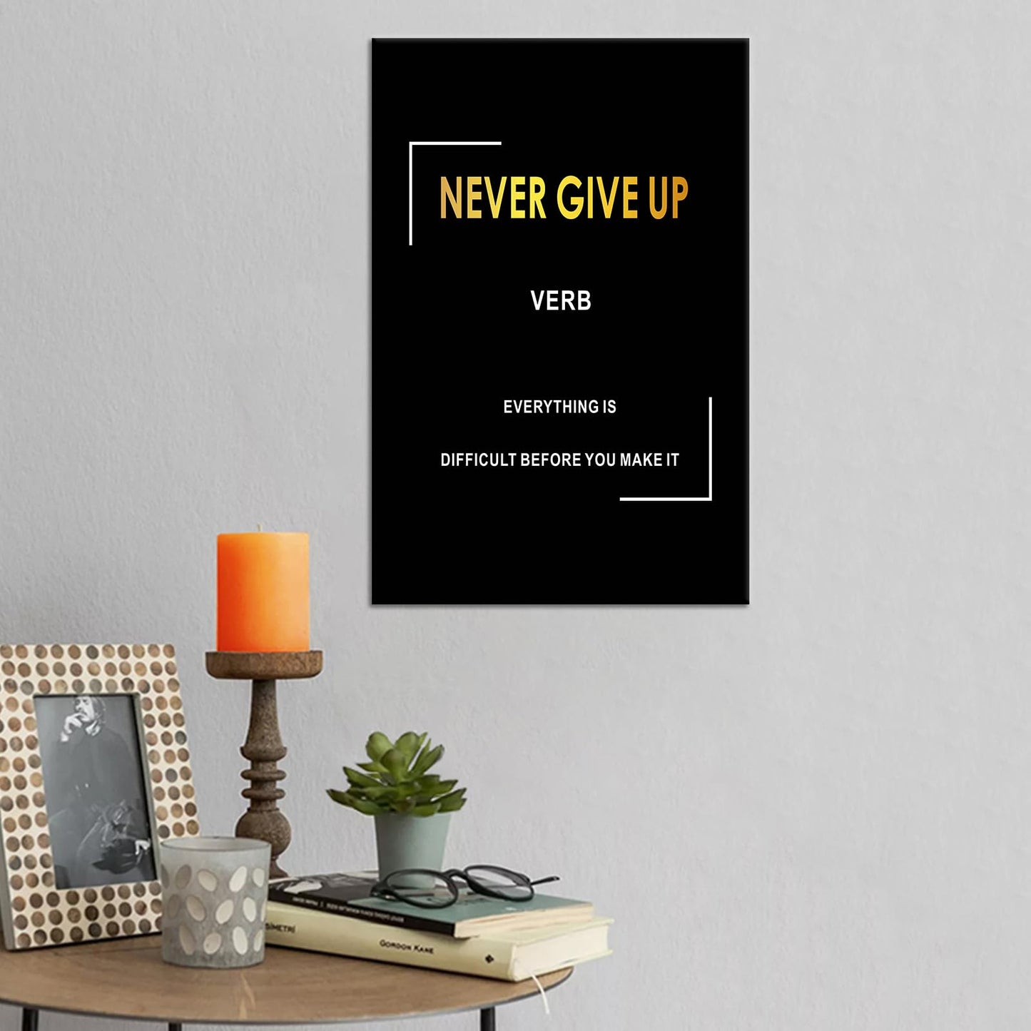Motivational Canvas Wall Art Inspirational Never Give Up Motto Picture Poster Artwork Inspiring Success Quotes Painting Print for Gym Bedroom Living Room Wall Decoration Ready to Hang [12''Wx 18''H]