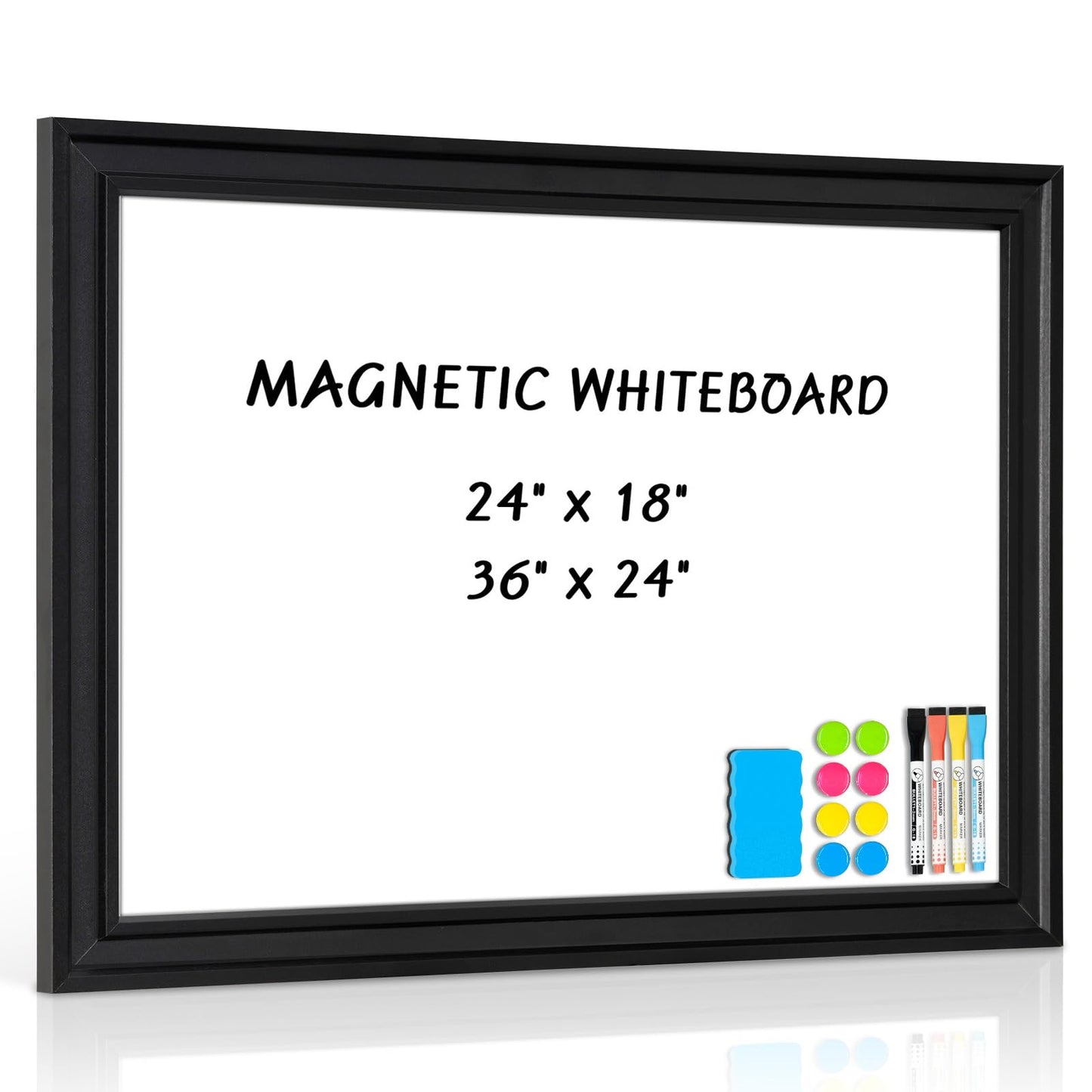 QUEENLINK White Board for Wall, 24''x18'' Magnetic Dry Erase Board, Decorative Whiteboard with Black Wooden Frame, Hanging Writing Board for Home Office School Dorm