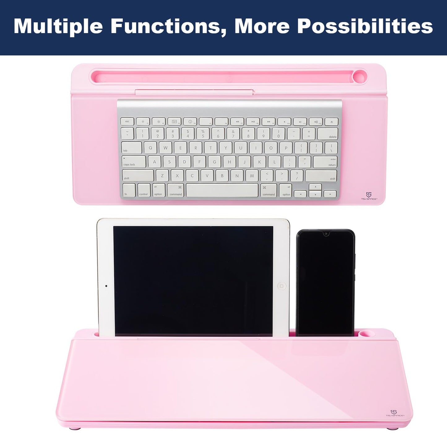 TSJ OFFICE Desktop Whiteboard Dry-Erase-Board - Computer Keyboard Stand White Board Surface Pad with Drawer, Desk Organizers with Accessories for Office, Home, School Supplies - Complete Pink
