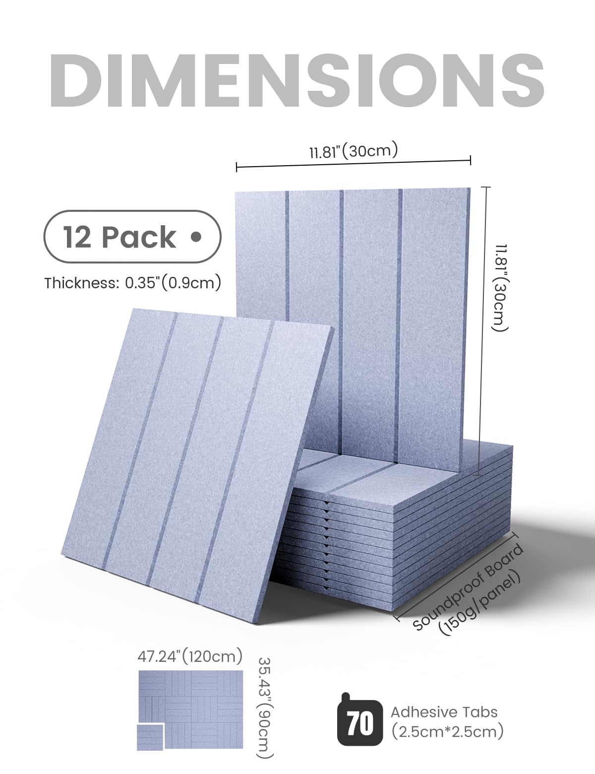 Fluxynara Large Felt Bulletin Board 48" x 36" Cork Board Alternative-12 Pack with 70 Safe Removable Adhesive Tabs, Cork Boards for Walls for Home Office Classroom Pin Board (Soft Periwinkle)