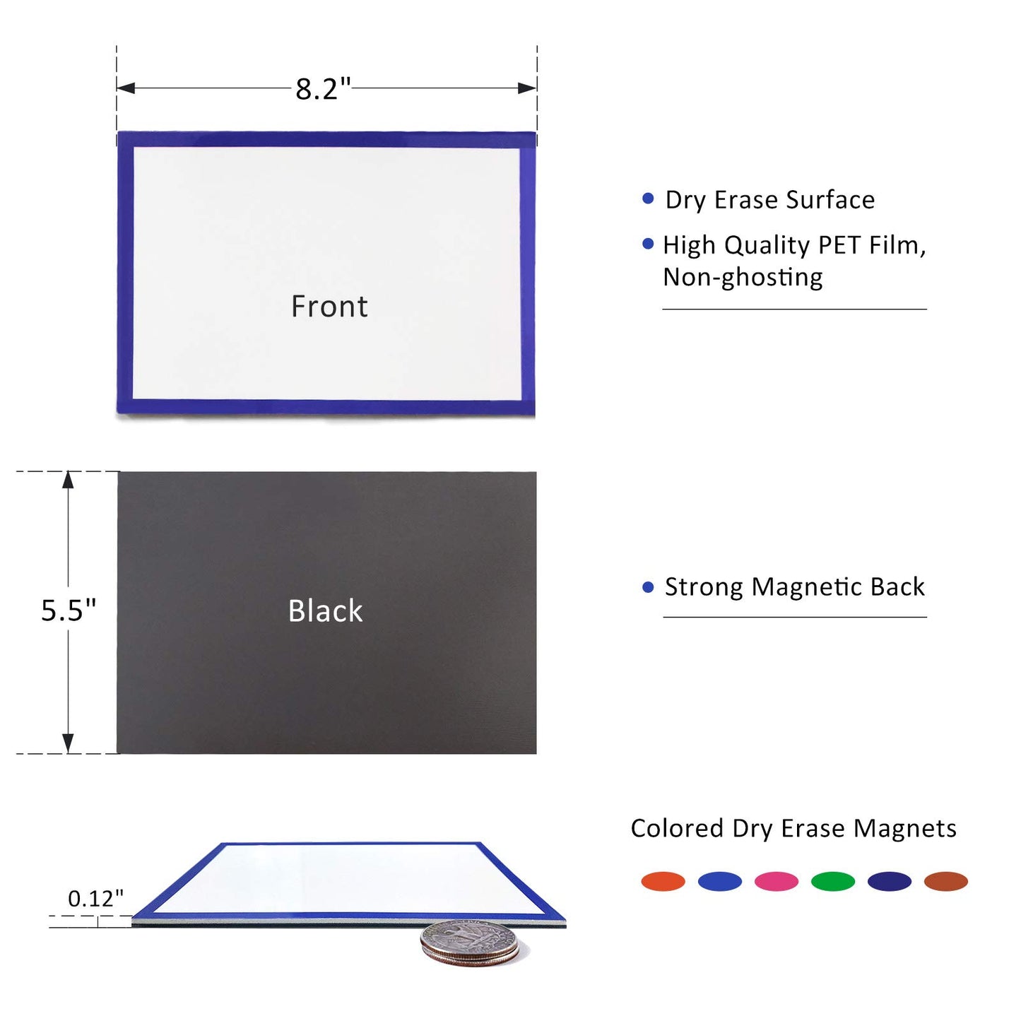 6Pcs Magnetic Dry Erase Labels Extra-Large, 8.2x5.5'' Thick Reusable Fridge White Board Magnets, Colored Dry Wipe Daily Planner Chore Chart Whiteboard Message Cards