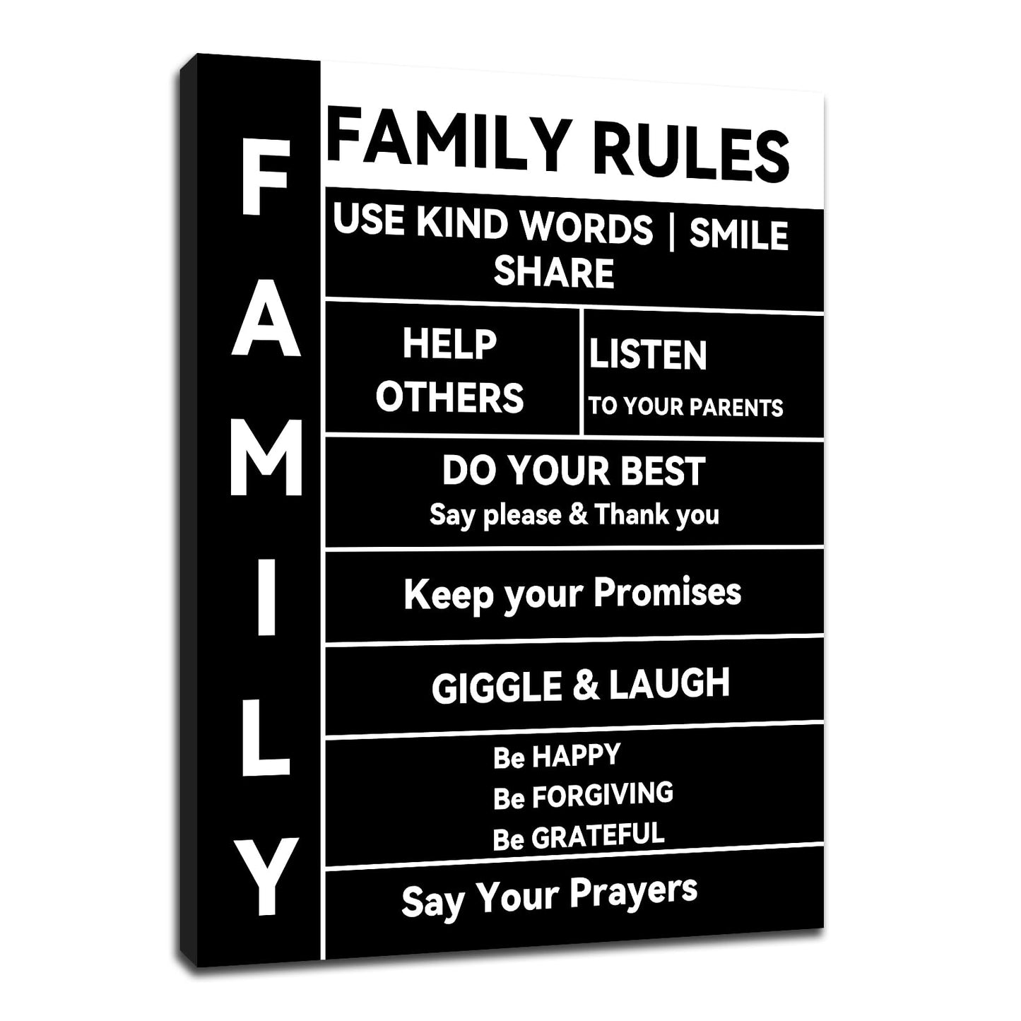 Family Rules Inspirational Canvas Wall Art Motivational Quotes Poster Print Picture Painting Artwork for Living Room Bedroom Home Office Kitchen Wall Decor Ready to Hang [18''Wx24''H]