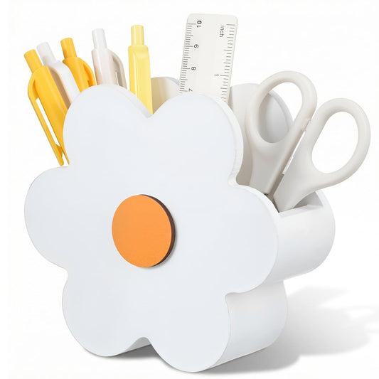 Tenceur Daisy Flower Pen Holder Cute Daisy Large Capacity Pencil Holder White Office Decor Pencil Cup Pot Desk Organizer for Office Makeup Brush Holders Back to School Funny Gift for Coworkers Women